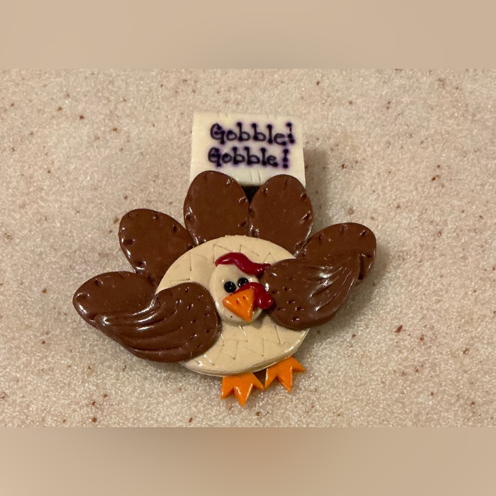 Turkey Brooch with Gobble Gobble Text